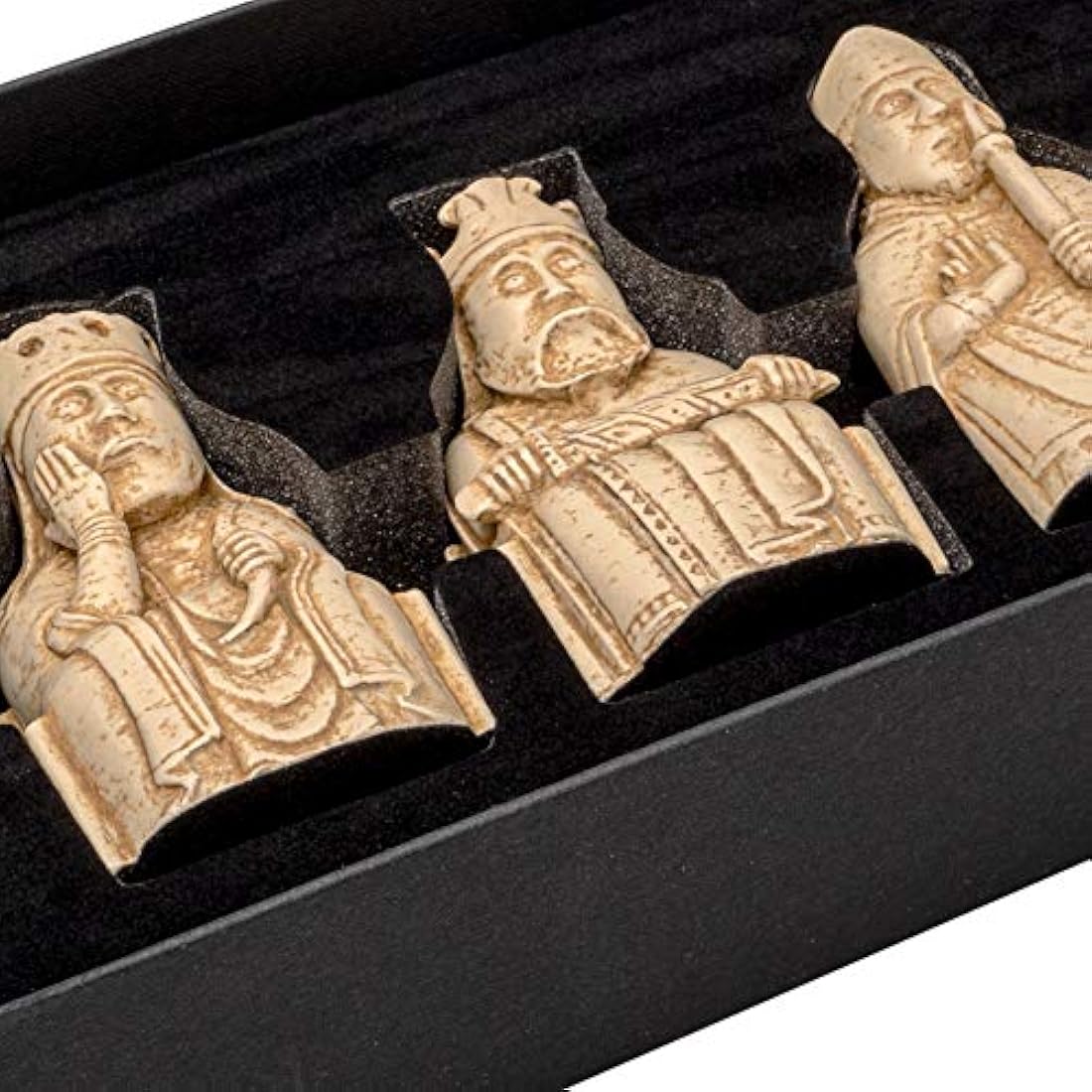 Isle of Lewis Replica Chess Pieces -Six Highly Detailed Stone-Resin replicas: KING, QUEEN, BISHOP, KNIGHT, WARDER & BERSERKER