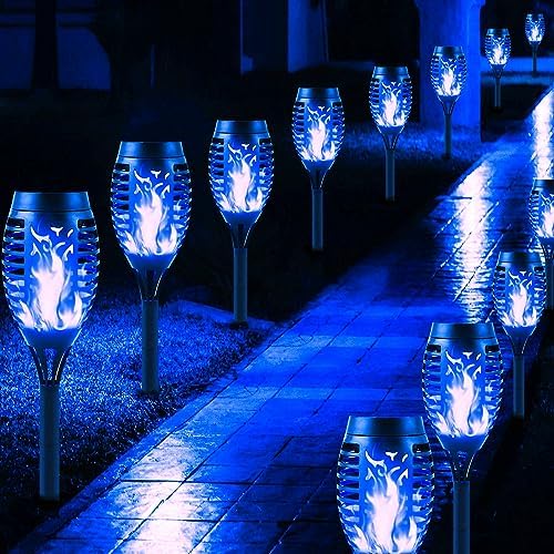 Solar Lights Outdoor Garden, 12 Pack Solar Flame Lights LED Warm Flickering Flames Waterproof Solar Torch Lights Garden Ornaments Landscape Lighting Auto On/Off for Pathway Yard Patio Decoration(Warm)