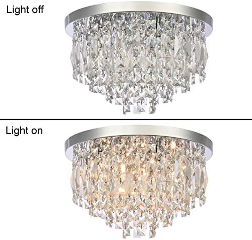 A1A9 Modern Crystal Chandeliers Ceiling Lights, Clear K9 Crystal Chrome Flush Mount Lights, Elegant Round LED Pendant Lamp for Living Room, Dining Room, Bedroom, Lounge (Diameter 40cm)