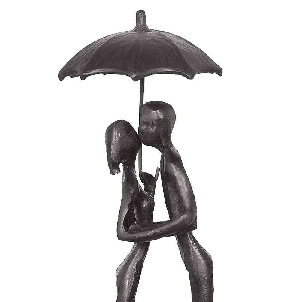 Aoneky Affectionate Couple Art Iron Sculpture, Passionate Love Statue Romantic Metal Ornament Figurine Home & Office Decoration (Hold Umbrella Kiss)