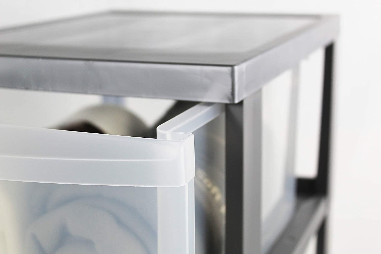 Iris Ohyama Plastic Storage Drawer Unit with Wheels, 4 Deep Drawers, Silver, Easy-Pull Handles, Supplies Organiser, For Bedroom, Bathroom, School &