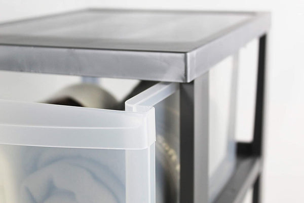 Iris Ohyama Plastic Storage Drawer Unit with Wheels, 4 Deep Drawers, Silver, Easy-Pull Handles, Supplies Organiser, For Bedroom, Bathroom, School &