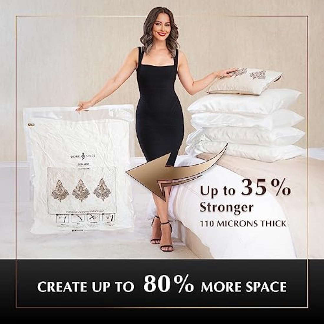 GENIE SPACE Premium Vacuum Storage Bags for Drawers, Suitcases and Wardrobes - Airtight, Odour-Proof, Reusable - Double Zipper Seal Compact Organiser - 100x80 cm, 2-Pack, XL