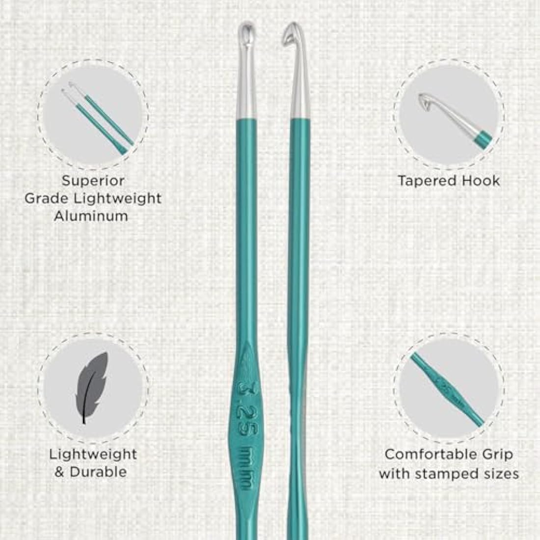 KnitPro Zing Deluxe Single-Ended Crochet Hook Set | 9 Sizes (2mm to 6mm)