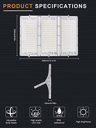 Ankishi 300W Flood Lights Outdoor, 30000LM Super Bright Security Lights, IP65 Waterproof Outside Lights, 6500K Daylight White Mains Powered Floodlight for Garden Warehouse