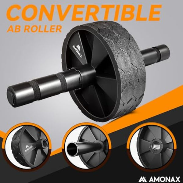 Amonax Convertible Ab Wheel Roller with Large Knee Mat for Core Abs Rollout Exercise. Double Wheel Set with Dual Fitness Strength Training Modes at Gym or Home