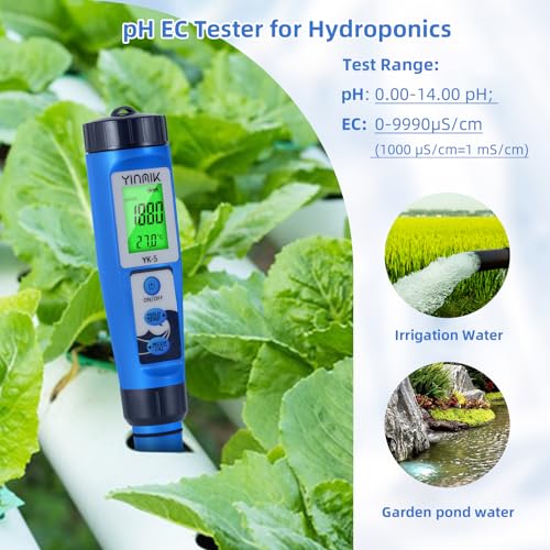 Digital pH Salt Tester, YINMIK Salinity Meter for Pool, 5 in 1 TDS EC Temp Meter for Hydroponics, Salt ppm Test pen with ATC & Backlight, Accurate device for Koi pond, Aquarium, SPA, Hot Tub, Softener