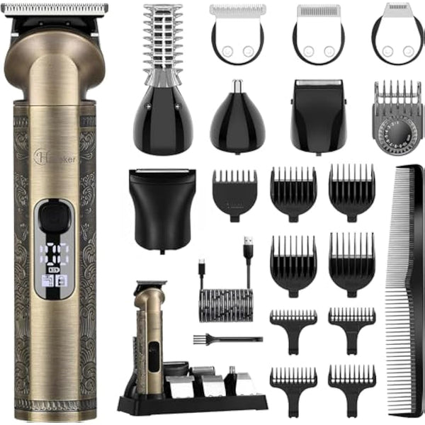 Hatteker Beard Trimmer Kit Professional Hair Clipper Zero Gapped T-Blade Electric Razor Shaver for Nose Ear Body Face Mustache Trimmer for Men Cordless Grooming Kit Waterproof 8 in 1