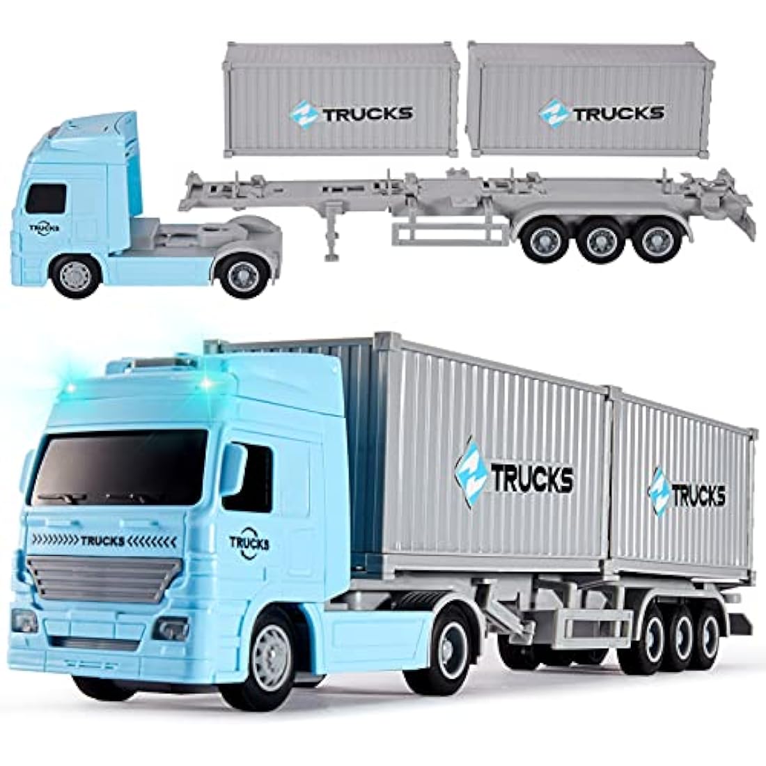 HERSITY Container Transporter Truck Toy 1:50 Scale, Friction Lorry Cars with Lights and Sounds Gifts for 3 4 5 6 Years Old Children Boys Girls