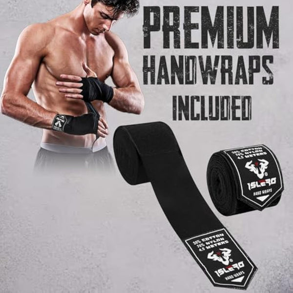 Islero EVO Fitness Matte Black Boxing Gloves Men Punch Bag Women Pink MMA Muay Thai Martial Arts Kick Boxing Sparring Training Fighting Gloves With Hand Wraps