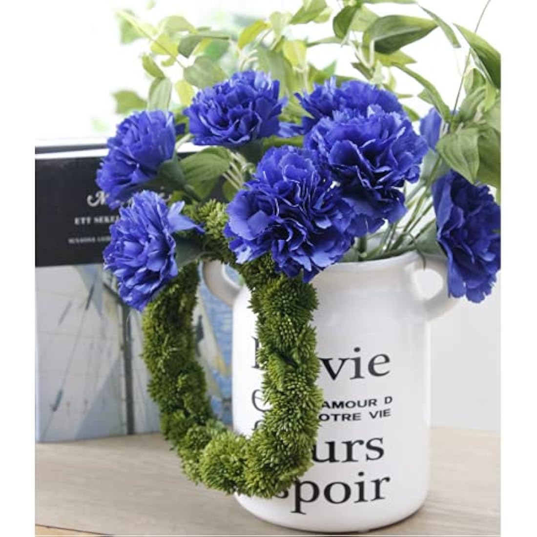 11 Inch Bouquets 10 Stem Carnations,Outdoor UV Resistant No Fade Artificial Flower,Mini Carnation Silk Petals Fake Flowers Forever Plants for Photo Props Home Party and Wedding Decor (Dark Blue)