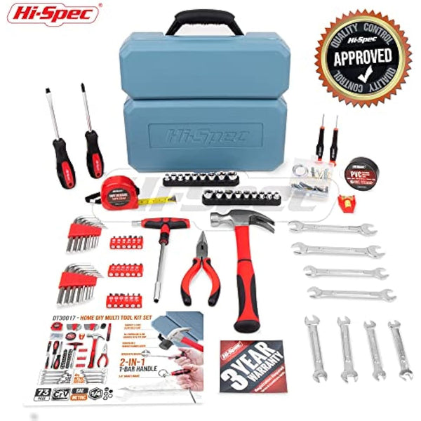 Hi-Spec 73pc Complete Household Tool Box – Essential Kit with Hand Tools for Mechanics, Home, Office Repairs, General Maintenance & DIY Projects