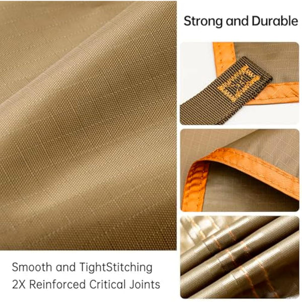 FREE SOLDIER Camping Tarp Waterproof 3m x 3.2m Large Hammock Tent Tarp Portable Tarpaulin Anti-UV Shelter Sun Block Sunshade Awning for Camping Hiking Traveling Outdoor Sports (Brown with Nails)