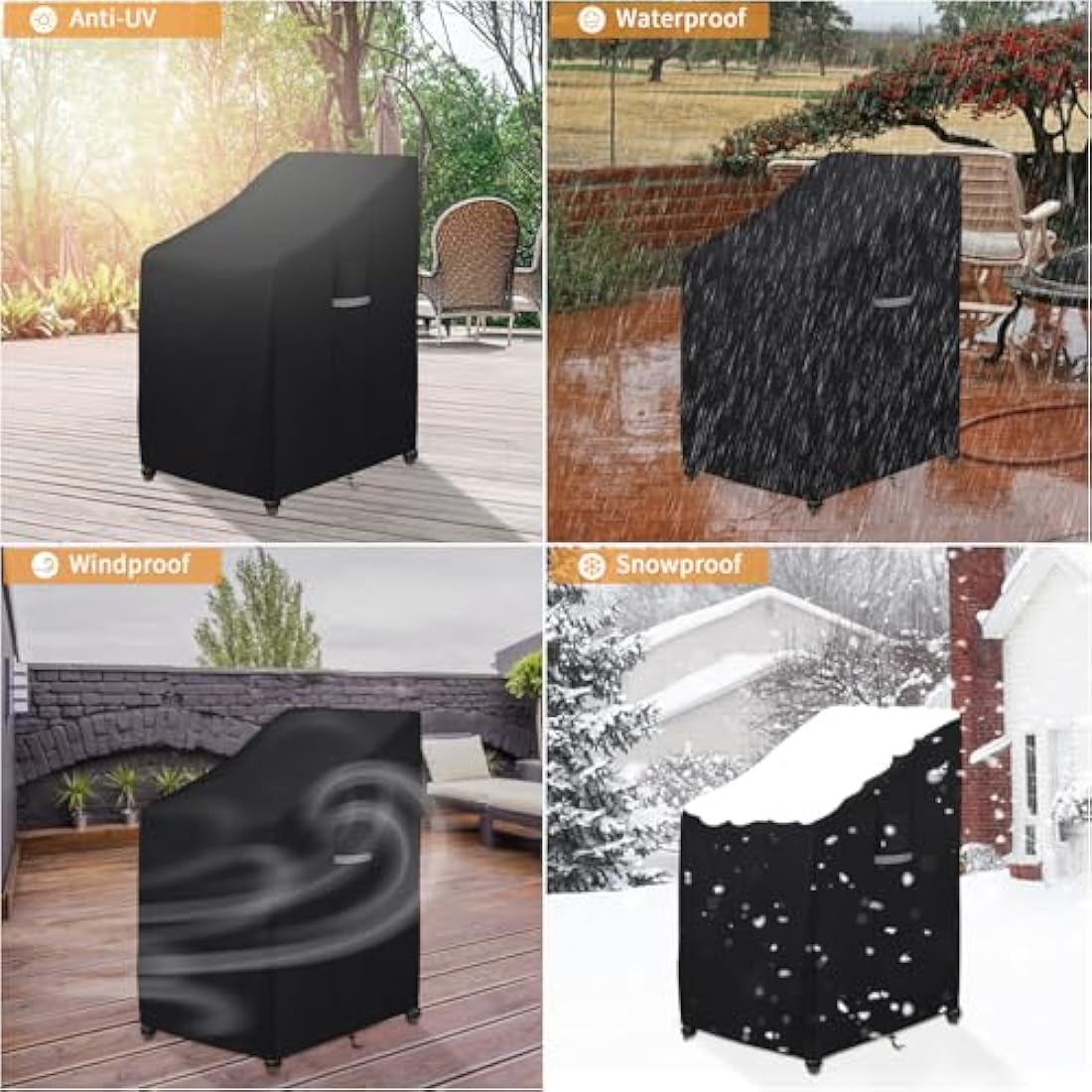 Dokon Garden Stacking Chair Covers Waterproof Heavy Duty Oxford Fabric Garden Chair Covers with Air Vents Windproof Anti-UV Patio Stackable Chairs Cover, Outdoor Chairs Cover (65x75x80/120cm)