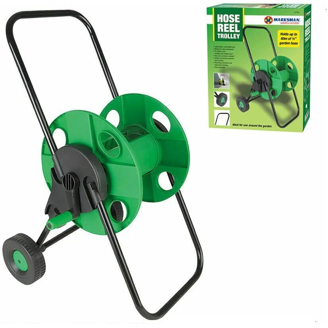 Fame Hose Pipe Reel Holder Trolley Cart Rack Garden Water Portable Free Standing Stand Wall Mountable Winder Storage Holder 1/2" X 60M (Hose Trolley)