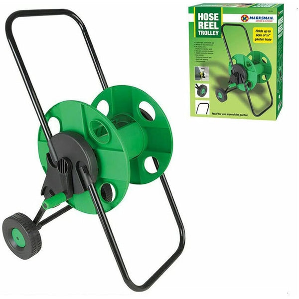 Fame Hose Pipe Reel Holder Trolley Cart Rack Garden Water Portable Free Standing Stand Wall Mountable Winder Storage Holder 1/2" X 60M (Hose Trolley)