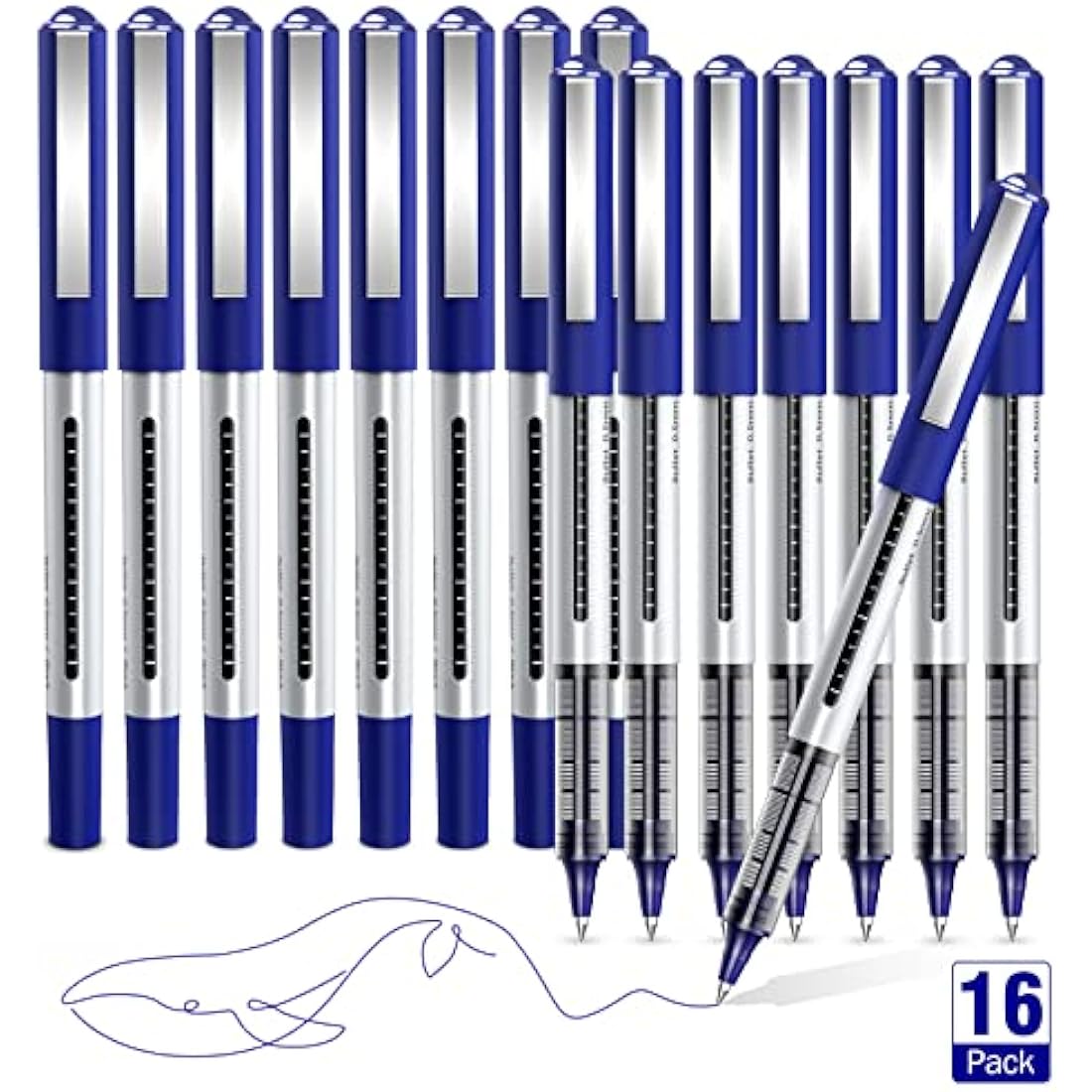 AKARUED Rollerball Pens 16 Pack Blue Gel Pens, 0.5mm Liquid Ink Rollerball Pen, Quick-Drying Ballpoint Pens Writing Pens for Bullet Journal, Notebook. School & Office Accessories for Students Adults