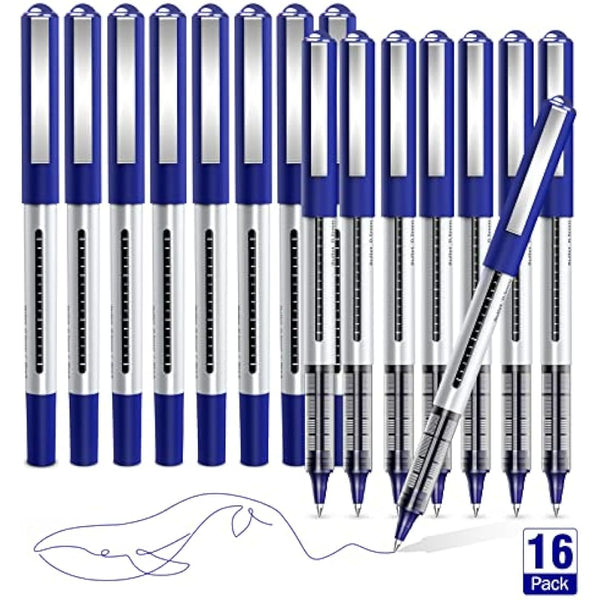 AKARUED Rollerball Pens 16 Pack Blue Gel Pens, 0.5mm Liquid Ink Rollerball Pen, Quick-Drying Ballpoint Pens Writing Pens for Bullet Journal, Notebook. School & Office Accessories for Students Adults