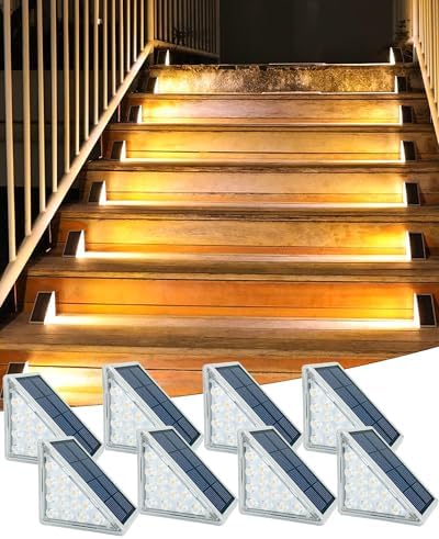 Asteria Solar Step Lights Outdoor 8 Pack, Solar Stair Lights IP67 Waterproof, 13 LED Beads for Increased Brightness, Outdoor Stair Lights for Decorative Use on Stairs, Front Porch (Warm White)