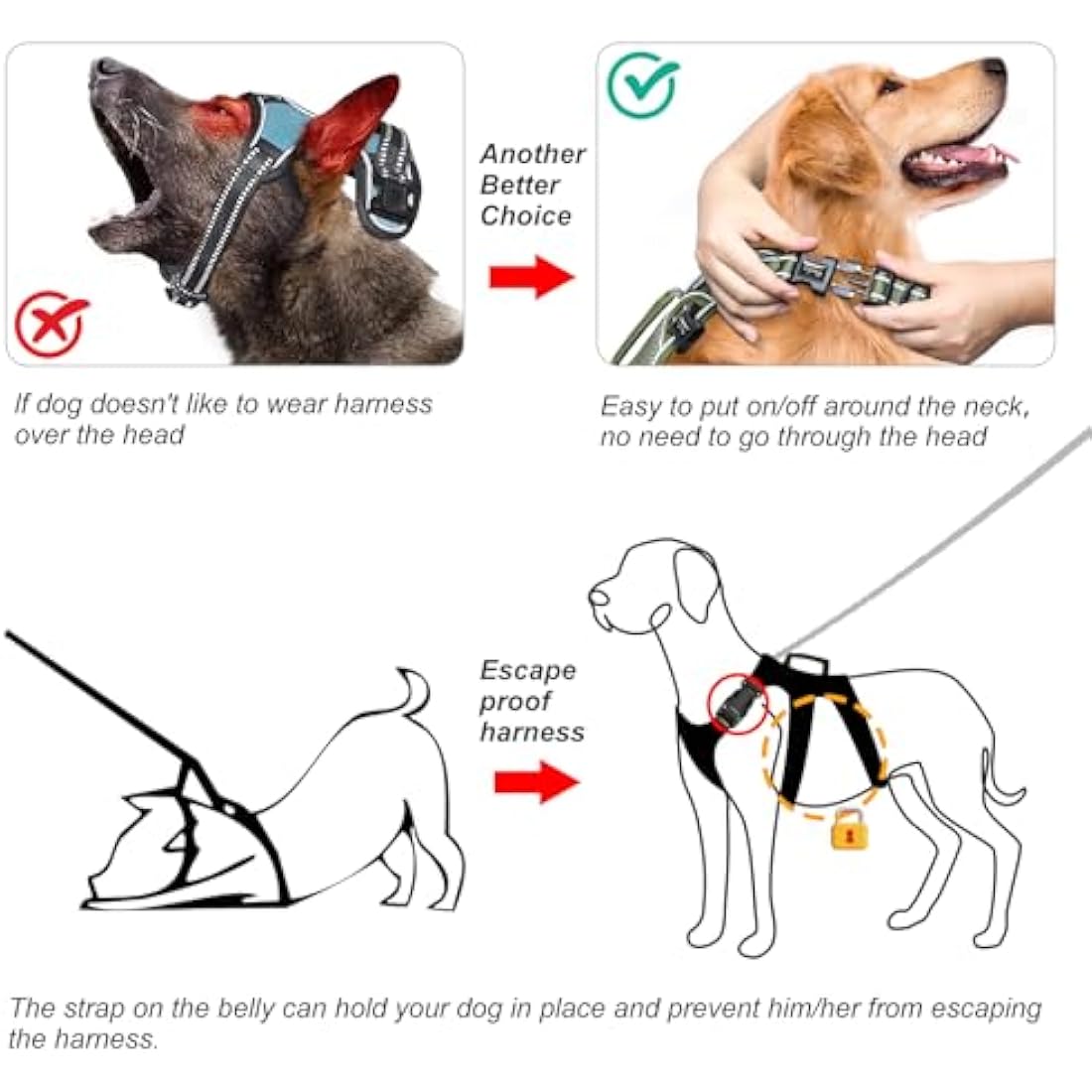 HEELE Dog Harness, Escape Proof Dog Harness, Release on Neck, No Pull Reflective Adjustable Vest with Durable Handle, Dog Harness for Outdoor Training Walking, Harness for Large/Active Dogs, Green, L