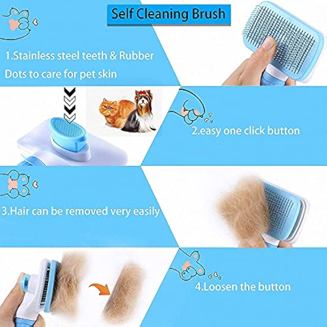 ACE2ACE Slicker Dog Comb Brush, Cat Hair Grooming Brush, Daily Use to Clean Loose Fur & Dirt, Great for Dogs and Cats Pets Grooming With Medium Long Hair, Blue