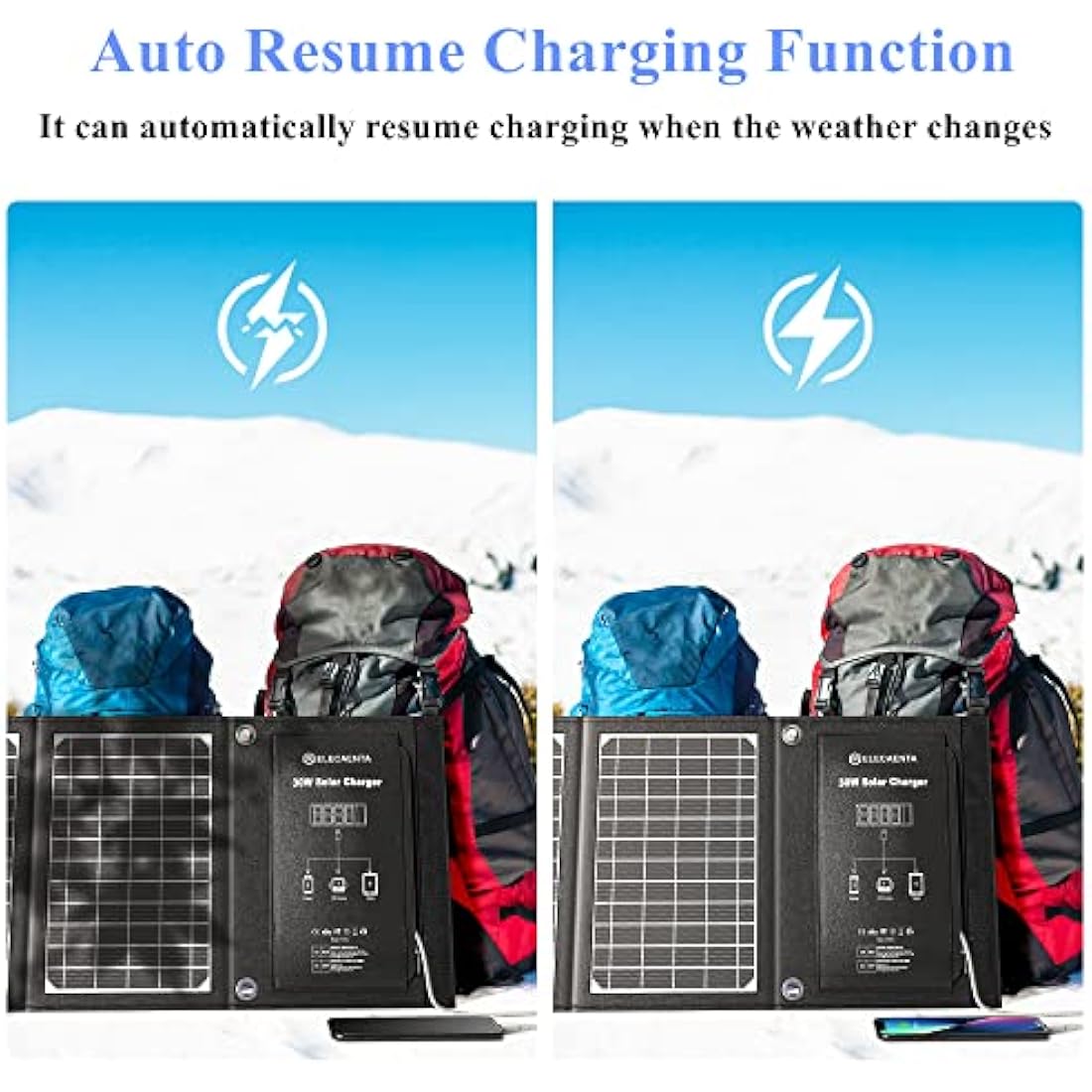 ELECAENTA 30W ETFE Foldable Solar Charger 3 USB Ports USB-C PD18W QC3.0 Zipper Protection Portable Solar Panel IPX5 Waterproof for Cell Phone Smartphone Tablet Powerbank Camera Outdoor Camping Travel