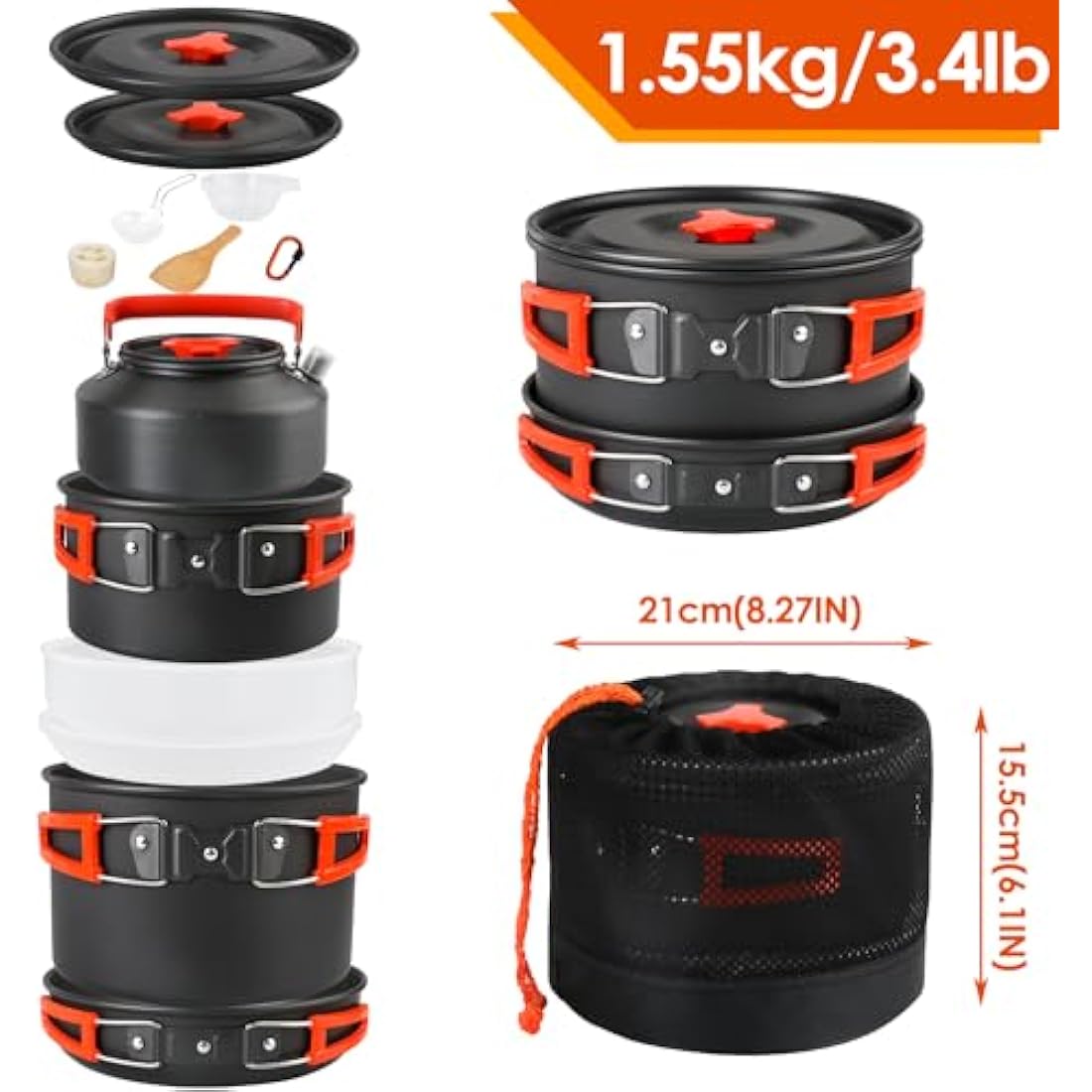 Gutsdoor Camping Cookware Set Camping Cooking Set Non Stick Family Backpacking Cooking Set Lightweight Stackable Pot Pan Bowls with Storage Bag for Outdoor Hiking