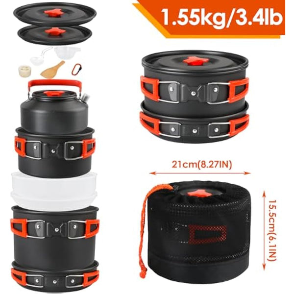 Gutsdoor Camping Cookware Set Camping Cooking Set Non Stick Family Backpacking Cooking Set Lightweight Stackable Pot Pan Bowls with Storage Bag for Outdoor Hiking