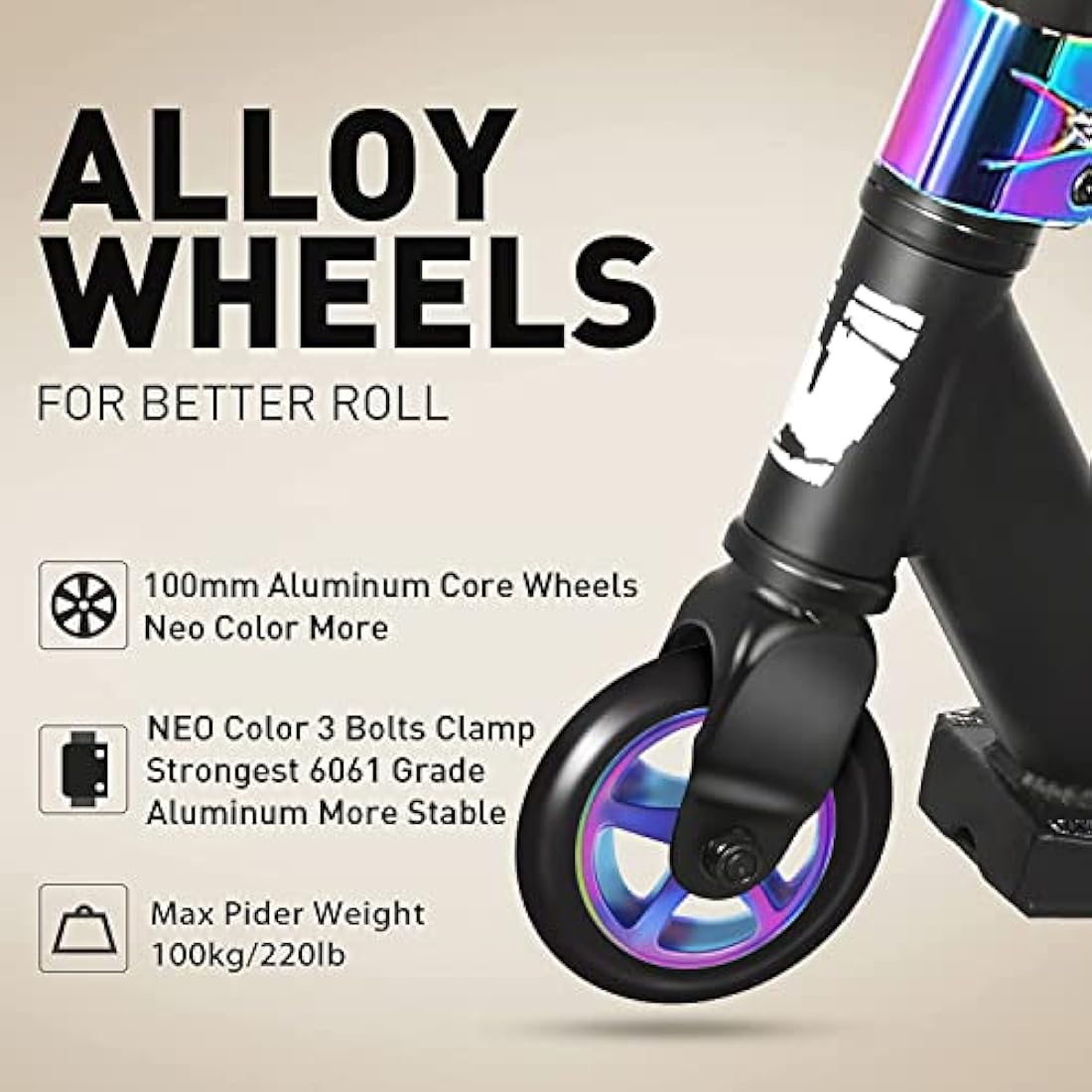 Joycruise Stunt Scooter Pro Trick Scooters for Kids & Teenagers Age 6+ Boys Girls, Kick Freestyle Beginner Scooter 360° Spin Handlebar, Robust Aluminum Frame 100mm Smooth Wheels