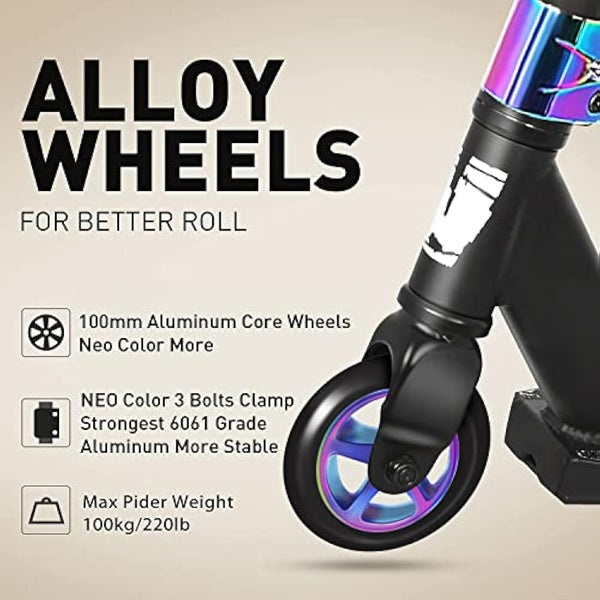 Joycruise Stunt Scooter Pro Trick Scooters for Kids & Teenagers Age 6+ Boys Girls, Kick Freestyle Beginner Scooter 360° Spin Handlebar, Robust Aluminum Frame 100mm Smooth Wheels