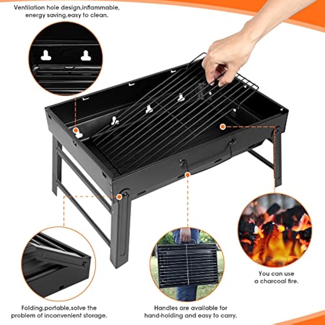 AGM Charcoal Barbecue, Portable Foldable BBQ Grill, Table Charcoal BBQ for Picnic, Travel, Garden, Camping-M size