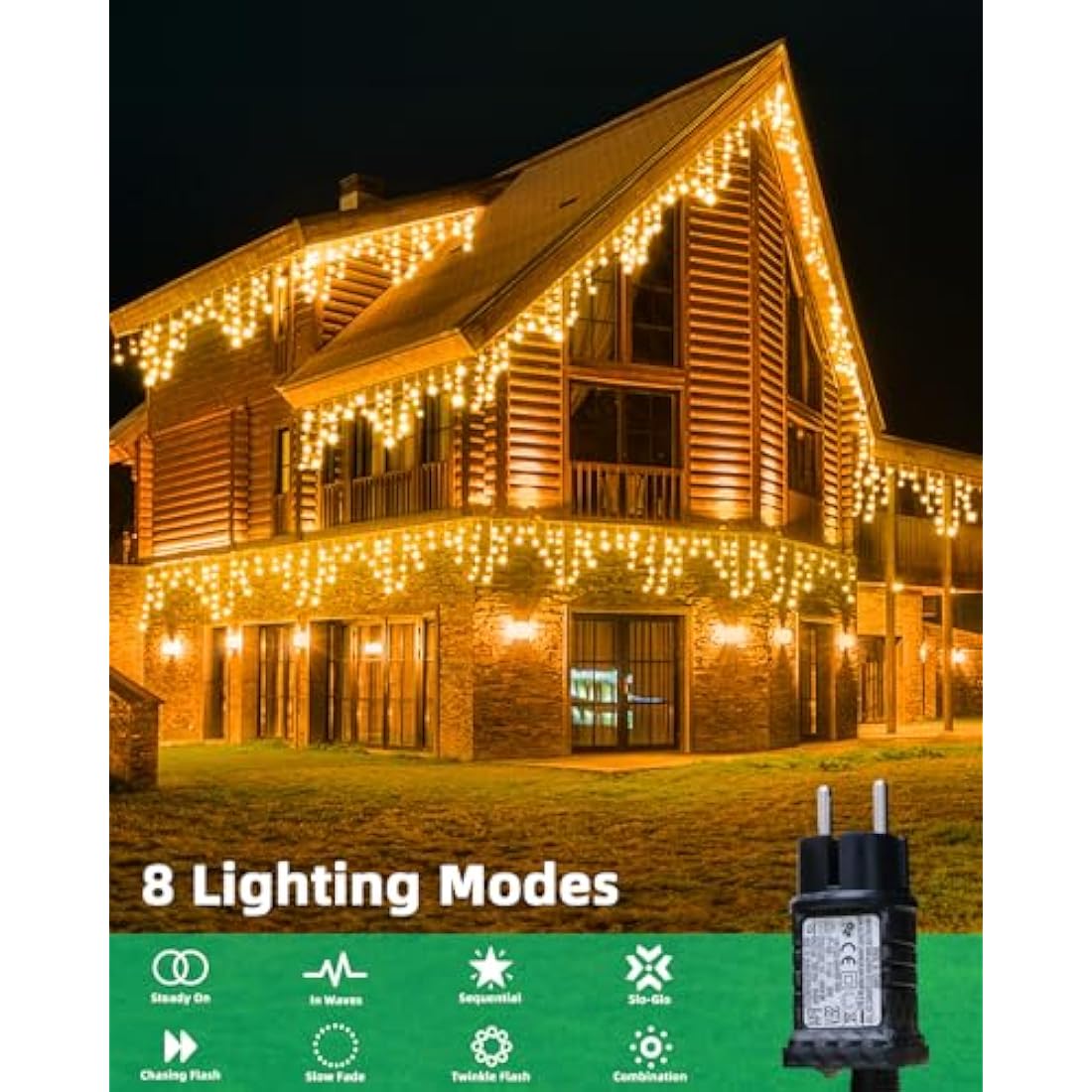 LEDYA Icicle Outdoor Christmas Lights, 17M 480led Christmas Lights Outdoor Decorations, Fairy Lights Plug in for Christmas Decorations, Waterproof/8 Modes/Timer, Outside Roof Window Garden Xmas Light