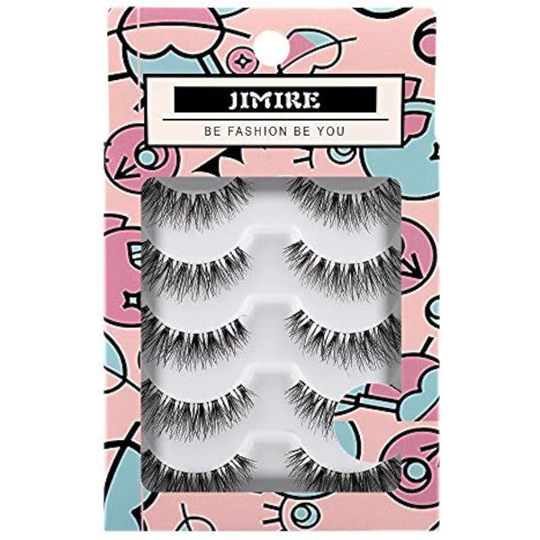 JIMIRE Fake Eyelashes Natural Lashes Demi-Wispies Cat Eye Lashes 3D False Eyelashes Multipack 5 Pairs Pack