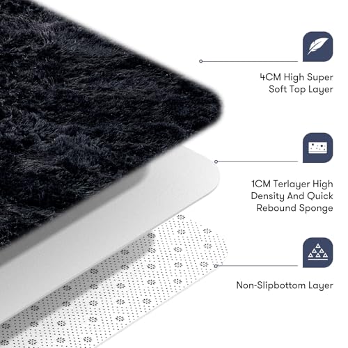 JOJOSEE Rugs Living Room, 160 x 230 cm Black Area Rug, Anti Slip Soft Fluffy Shaggy Extra Large Floor Carpets Mat for Bedroom, Nursery Bedside(Black,