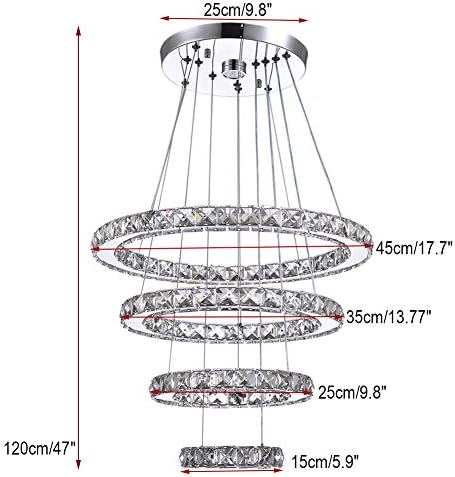 diisunbihuo Modern Crystal Chandeliers LED 4 Rings Pendant Light Adjustable Stainless Steel Ceiling Light Fixture for Living Room Dining Room Bedroom (Cool White,Non-dimmable)