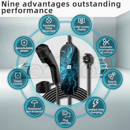 LCLCTEK® EV Charger Cable Type 2 to 3 Pin Plug, Portable UK 3 Pin EV Charger, Electric Car Charger [6/8/10/13A], EV Car Charger with LED Display, IP66 Waterproof, Type 2 Cable EVs and PHEV (8M)