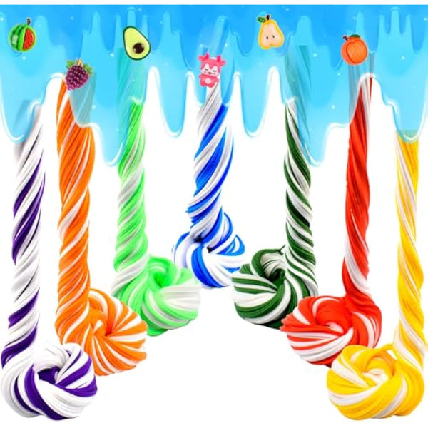 7 Pack Fluffy Butter Rainbow Slime, Non-Sticky and Soft for Boys, Scented Slime Party Favors, Birthday Gift, Stress Relief Toy for Kids