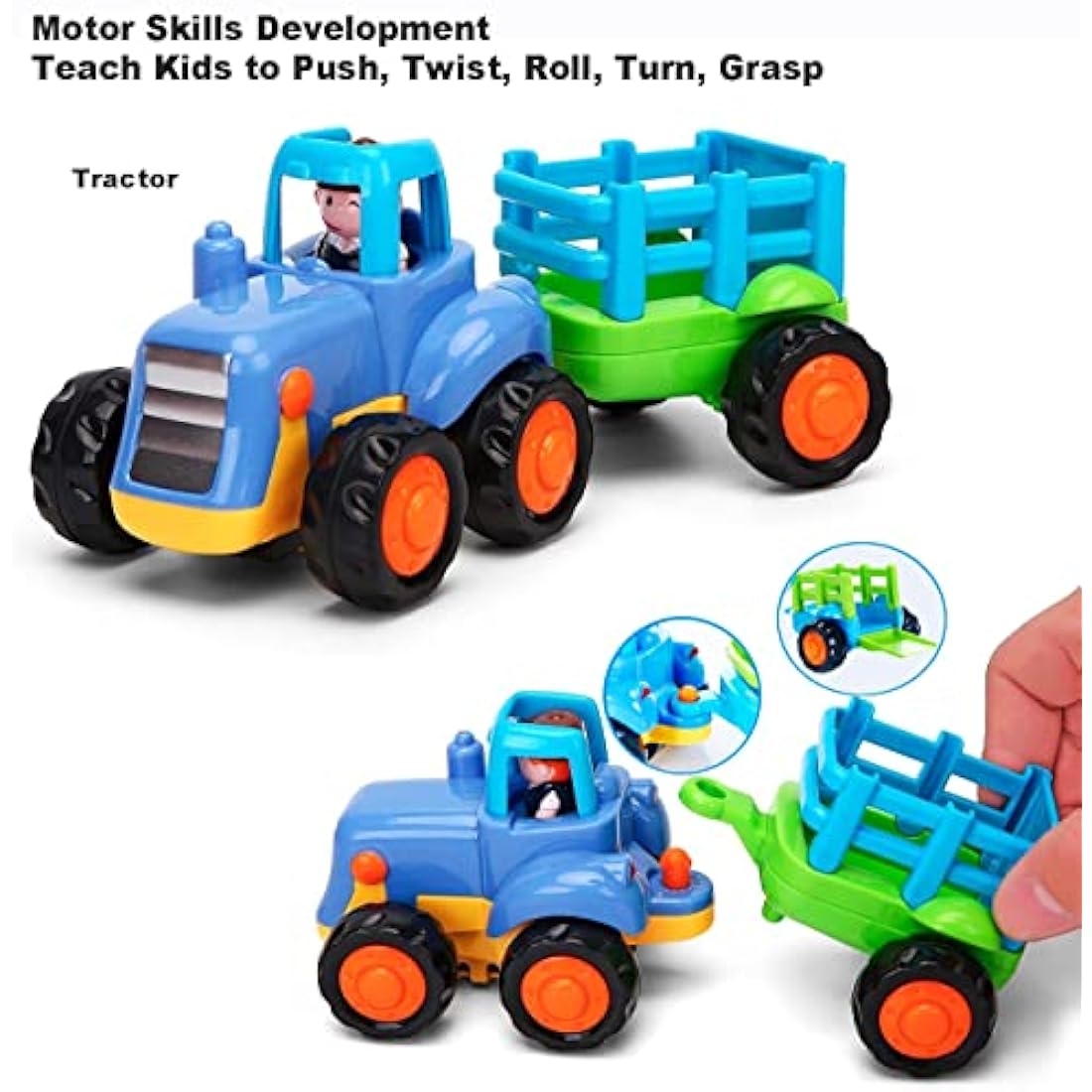 HOLA Toys for 1 Year Old Boys Gifts, 4 Pack Friction Power Kids Digger Trucks Toy Cars for 1+ 2 Year Olds, Early Education Construction Vehicles Toddler Baby Kids Toys for 3 Year Old Boys