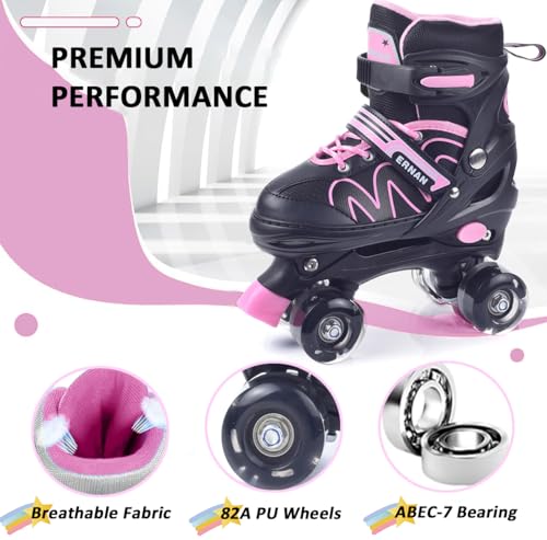 ERNAN Roller skates kids Roller boots,8 Light up Wheels and 4 Sizes Adjustable.Rollerskates for Kids Beginners, Suitable for Indoor Outdoor (Pink, S)