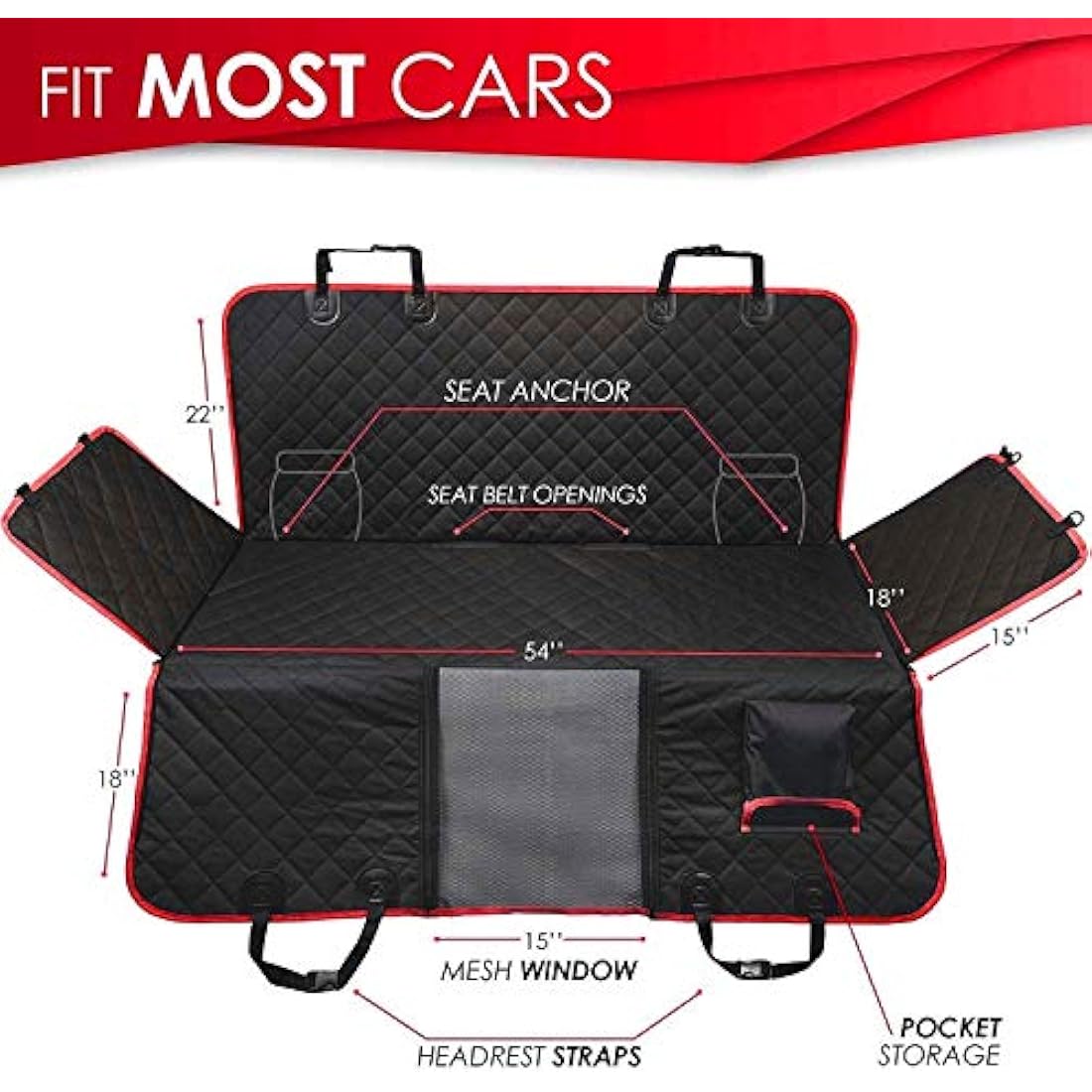 Dog Hammock for Car Back seat with Mesh Visual Window, Side Flaps with Zipper, Padded 4 Layers Waterproof Heavy Duty Hammock with Storage Bag, Scratch Proof Nonslip Pet Car Seat Cover