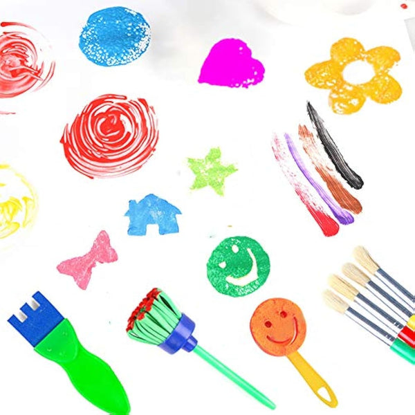 FOVERN1 60 Pieces Sponge painting for Toddlers, Painting Brushes Kits for Kids, Foam Paint Brushes Set, Paint Cups with 1 PCS Waterproof Paint Apron