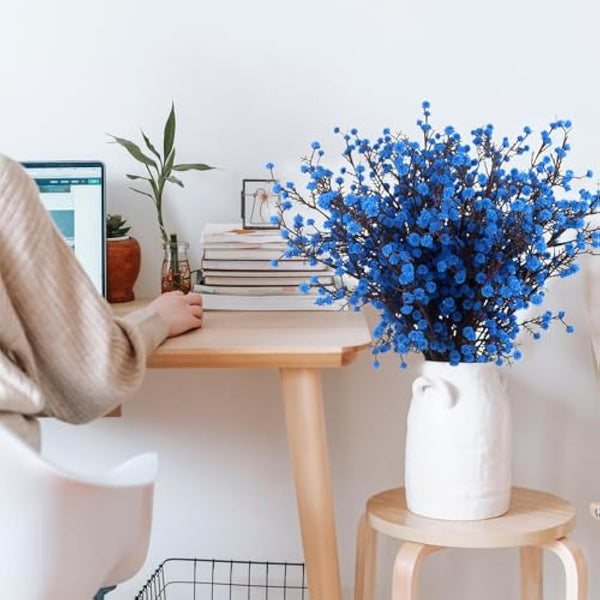 ETERNITY.YJ Artificial Flowers, 4 PCS Babys Breath Artificial Flowers Bulk Artificial Gypsophila Bouquets Real Touch Fake Flowers for Wedding Home Party Office Table Centerpiece Decor (Blue)