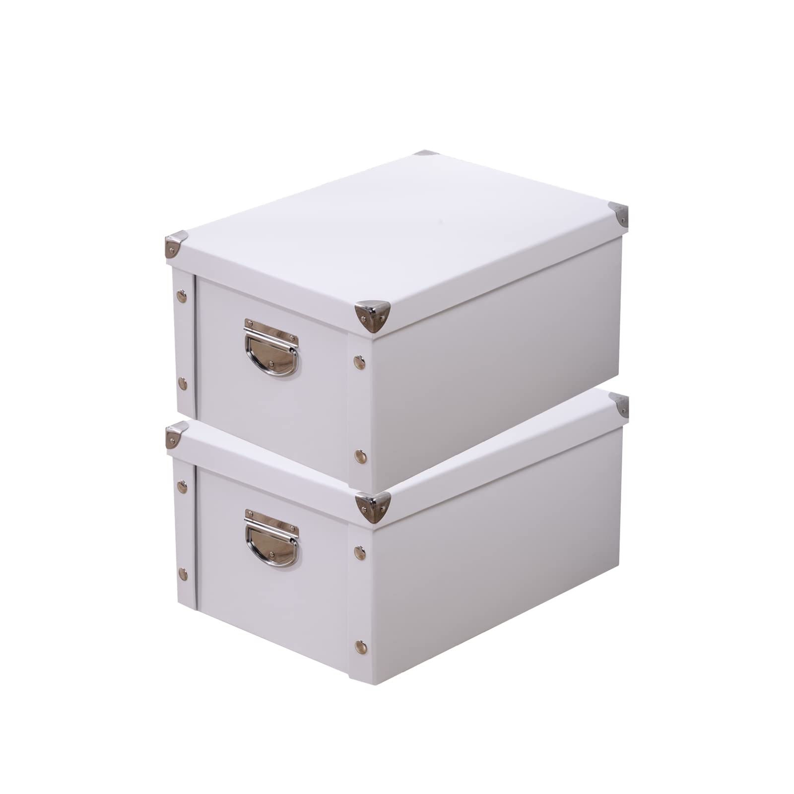 GUOZI Collapsible Storage Box, Decorative Memory Box with Lid & Metal Reinforced Corners, Cardboard File Bin with Handles, Organizer Gift Box for