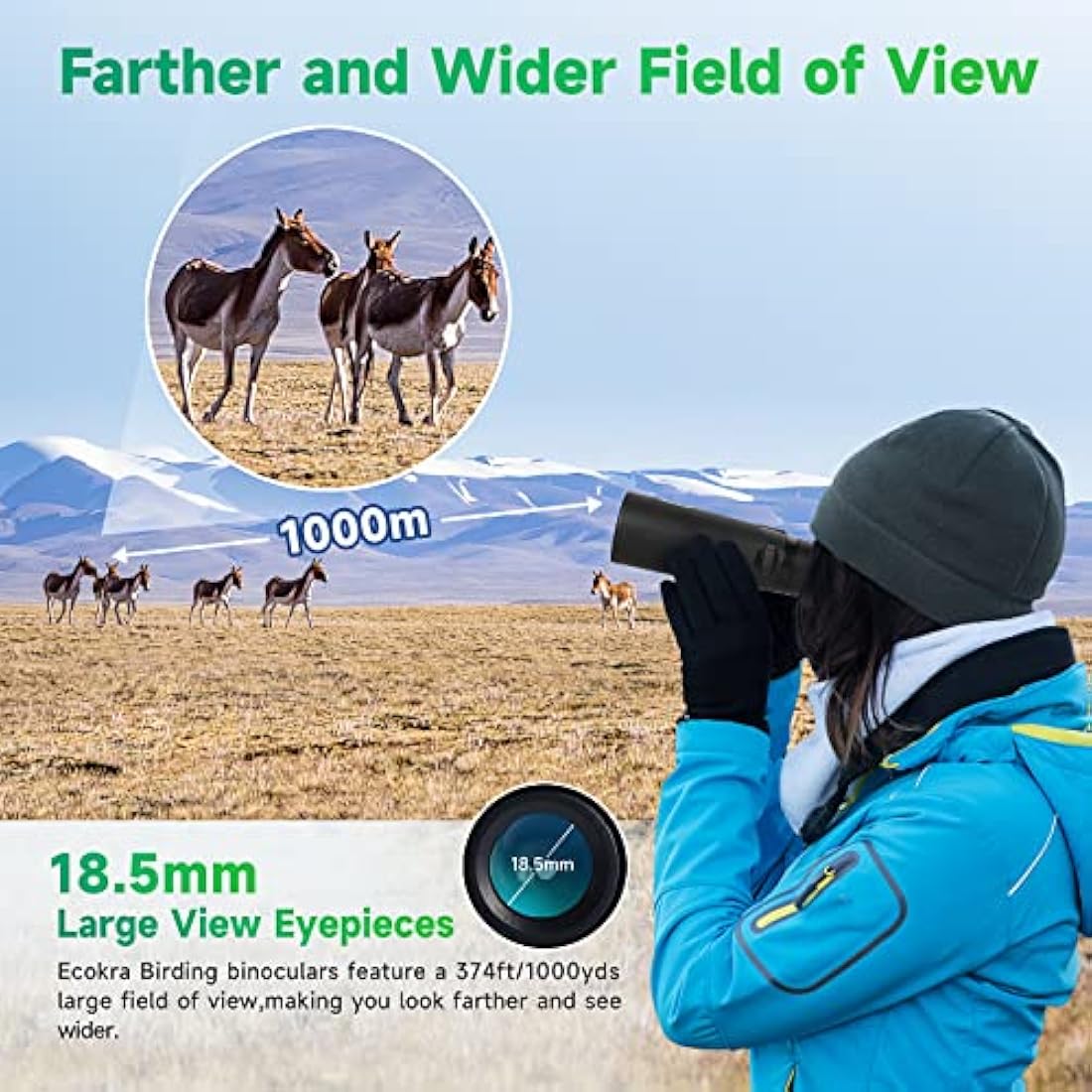 Ecokra 12x42 HD Binoculars for Adults, Super Bright High Power Compact Binoculars with Large View, Clear Low Light Night Vision, BAK4, FMC Prisms for Bird Watching Hunting Stargazing