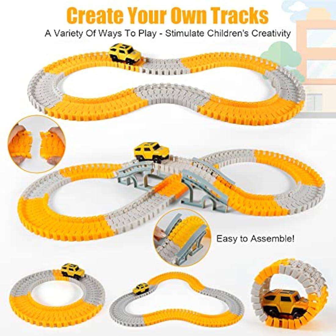 260 PCS Construction Race Tracks for Kids Toys, 2 Electric Cars, 4 Construction Cars, 1 Map & Flexible DIY Track Set, Engineering Presents for 3 4 5 6 Year Old Boys Girls