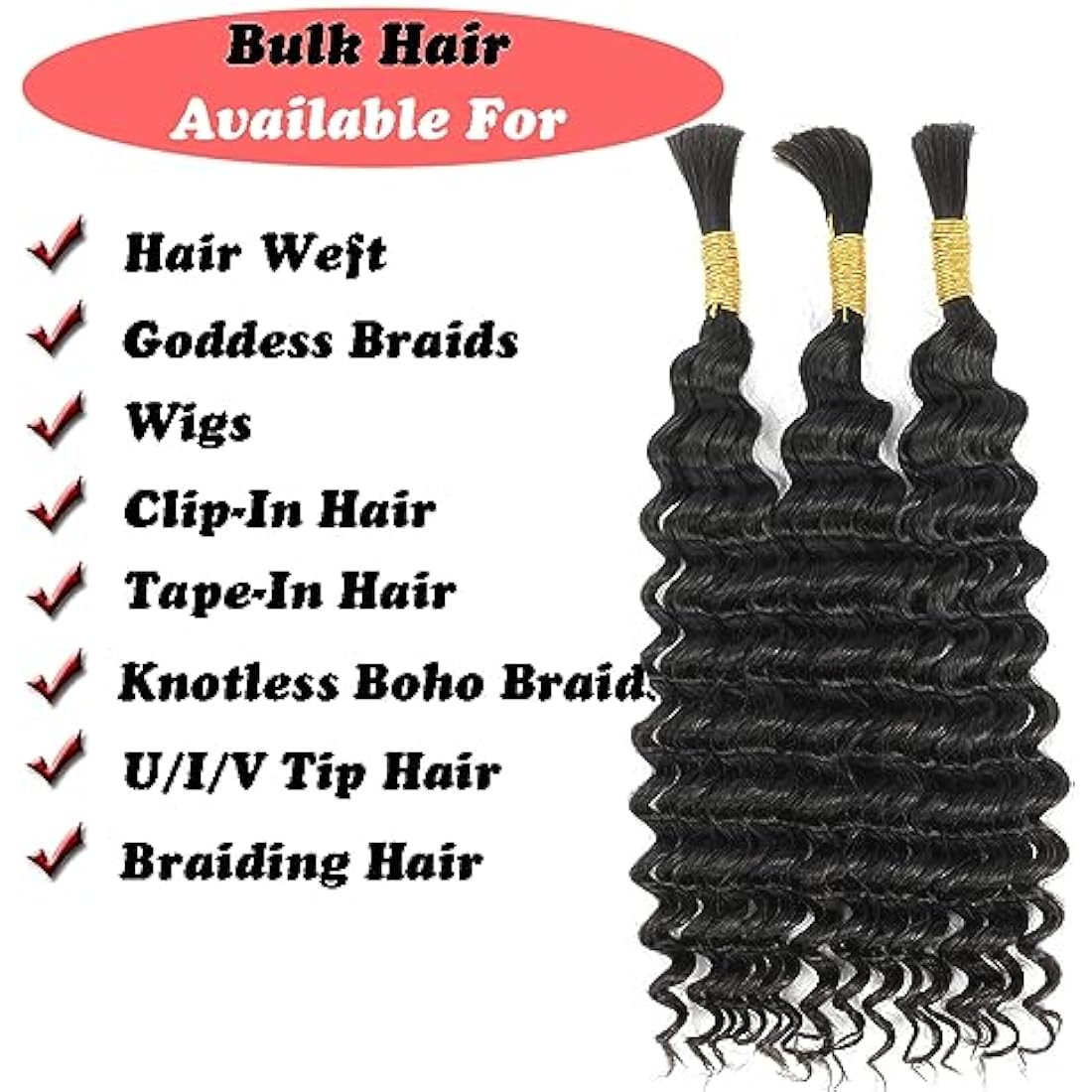 Double Drawn Human Hair Extensions For Braiding Human Hair Braiding Hair For Micro Braids 20 Inch Human Hair Bulks For Braiding No Weft Same Thick From Root To Ends Braids Deep Wave 1b 100g（50g x 2）