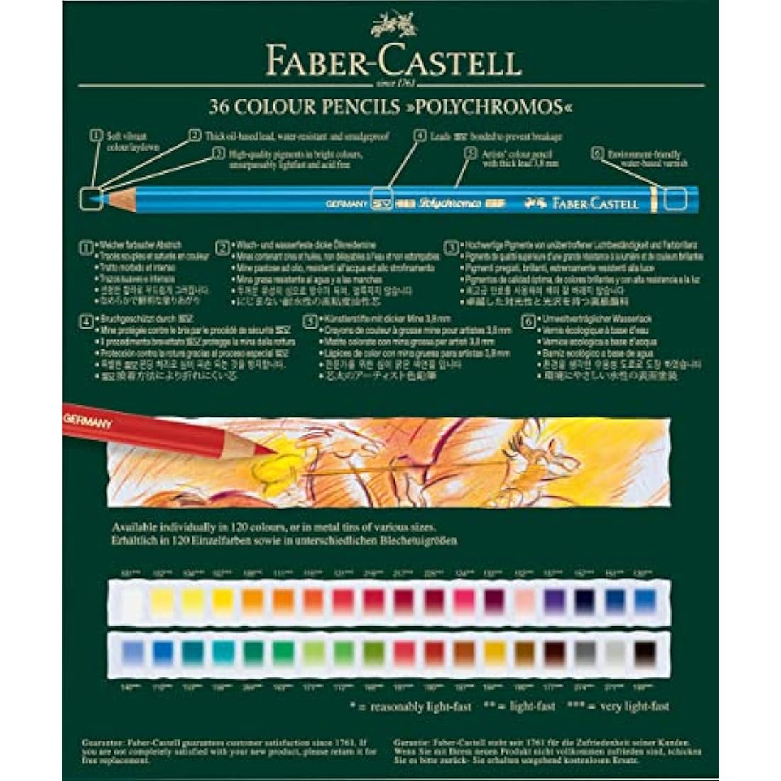 Faber-Castell Art & Graphic Polychromos Colour Pencil, Multicoloured, Gift Box Of 36, For Art, Craft, Drawing, Sketching, Home, School, University, Colouring