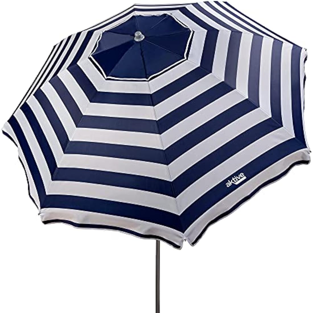 AKTIVE 62225 Beach Umbrella 220 cm Windproof Sun Shade Roof Ventilation Pole 28-32 mm UV 50 Protection Marine Stripe Design Includes Storage Bag