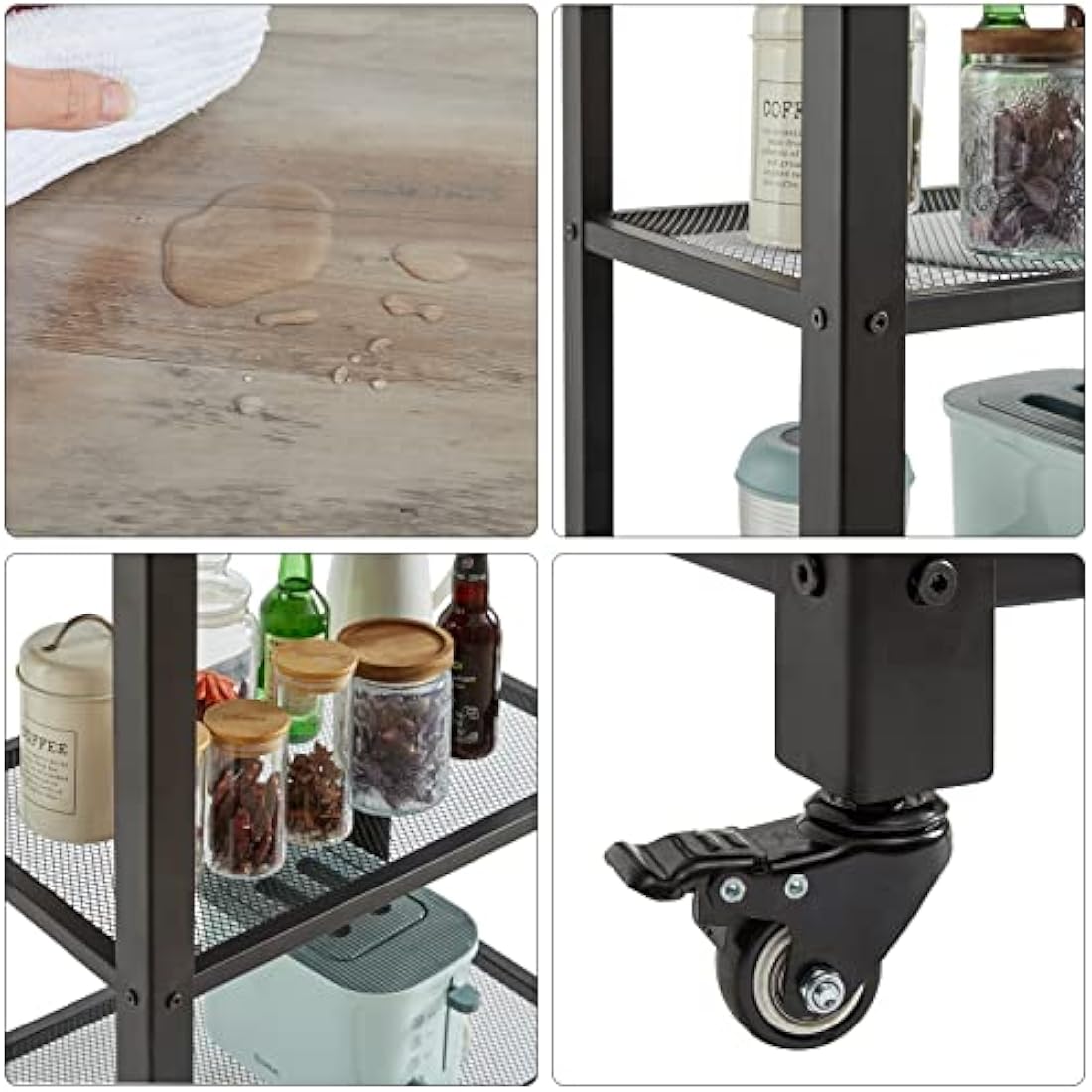 IBUYKE Serving Cart Trolley 60x40x81cm, Industrial Kitchen 3 Levels Shelves, Rolling Utility Cart with 4 Wheels, Heavy Duty Storage Organiser for Kitchen living room TMJ011Y