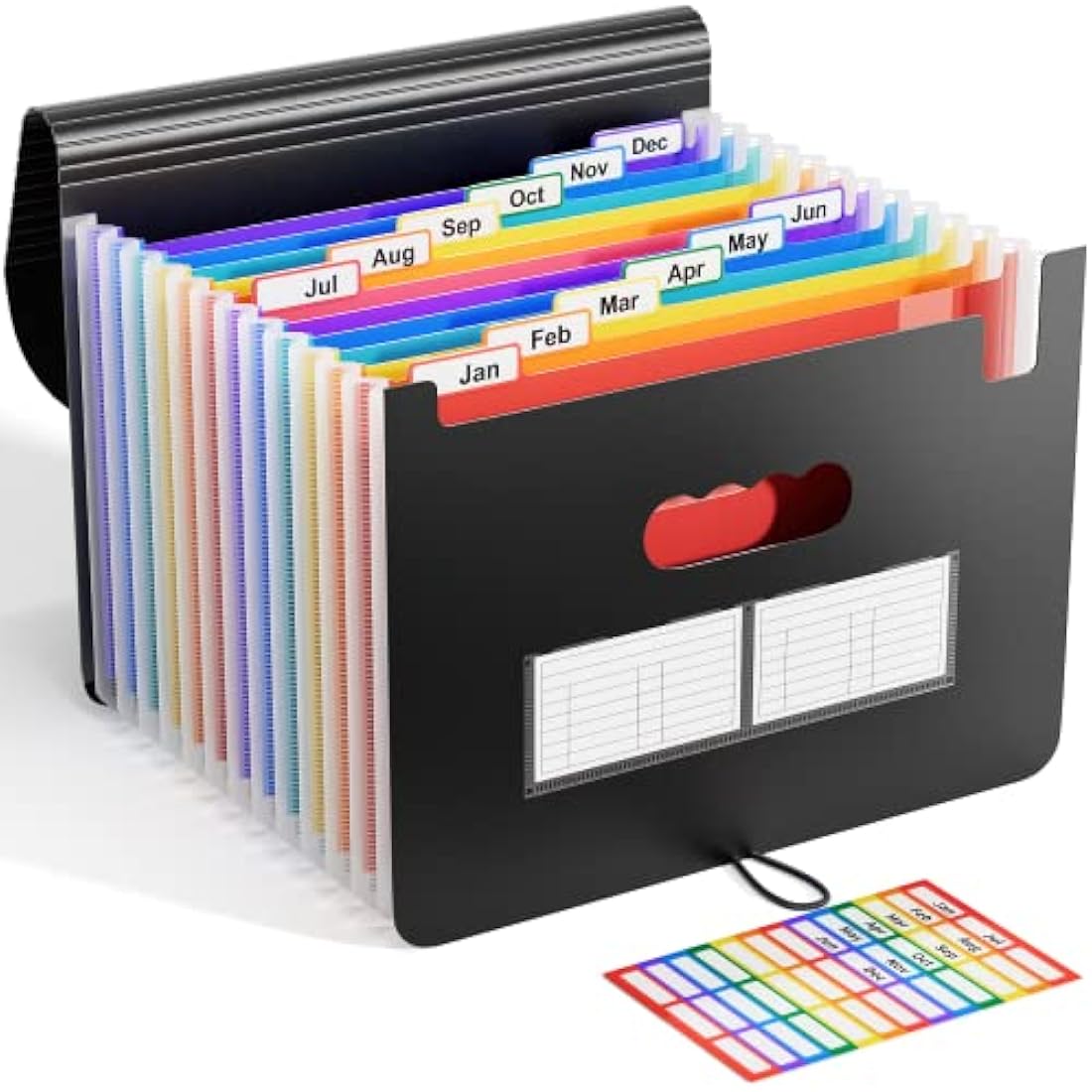 ABC life Expanding File Folder Accordion File Organiser 12 Pockets, Portable A4 Desktop Document Filling Box, Accordian Bill Receipt Paper Organiser, Plastic Rainbow Expandable Bag with Colored Labels